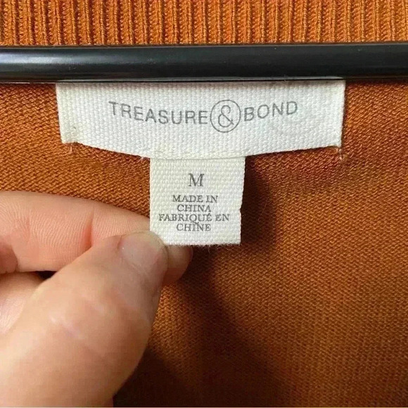 Treasure & Bond Burnt Orange V-Neck Cashmere Blend Sweater, Size M - Picture 3 of 11